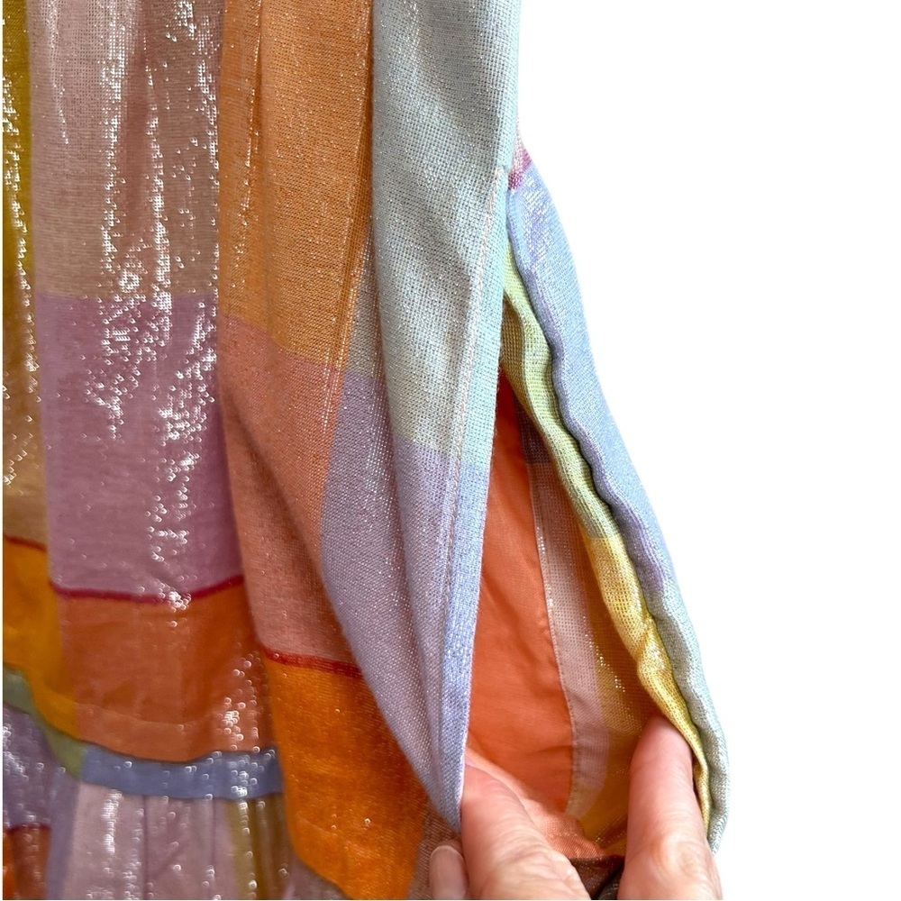 Anthropologie, Women’s ‘Somerset’ Mini Dress Metallic Plaid Pastel, Orange Large - Picture 14 of 16
